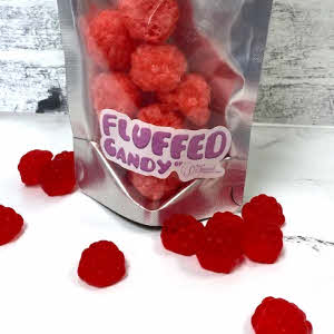 Fluffed Gummi Raspberries Closeup