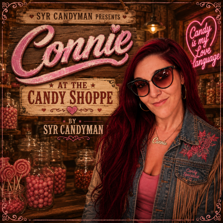 Connie at the Candy Shoppe Album Cover - girl in a rustic candy store.