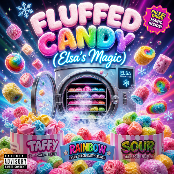 Fluffed Candy (Elsa's Magic) Album Cover - an exploding freeze-drier