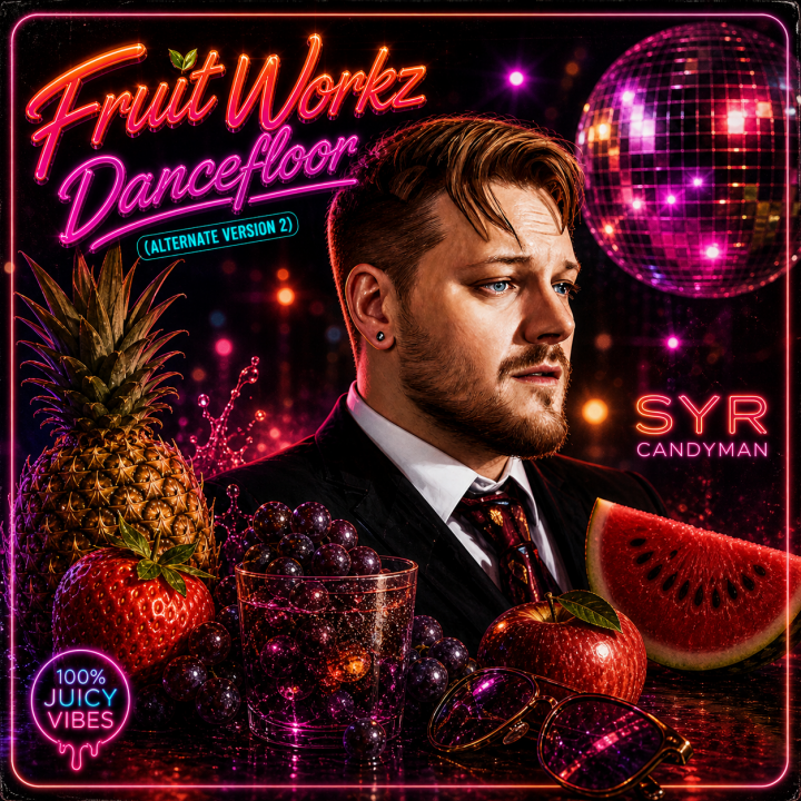 Fruit Workz Dancefloor (Alternate Version 2) Album Cover - image of various fruits, a mirrorball and SYR Candyman