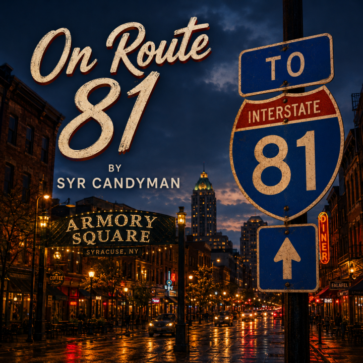 On Route 81 Album Art - image of downtown Syracuse and Interstate 81 sign