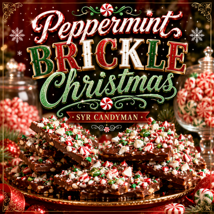 Peppermint Brickle Christmas album art - platters for chocolate with peppermint pieces