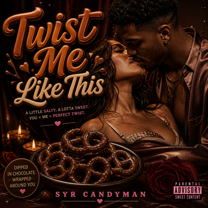 Twist Me Like This Album art - chocolate covered pretzels with a couple kissing in the background