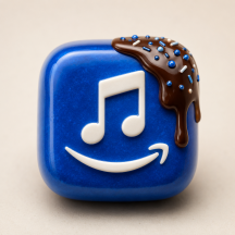 Amazon Music logo in blue with dripping chocolate on the corner