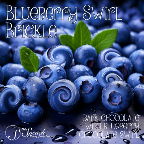fresh blueberries swirled as label for Blueberry Swirl Brickle