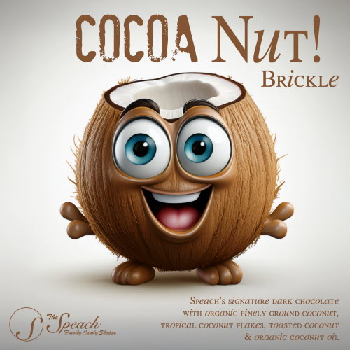 cartoon coconut character from the product label on cream colored background