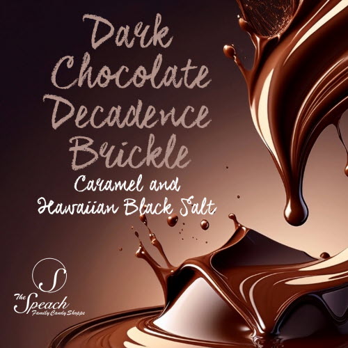 Dark Chocolate Decadence Brickle Label with splash of liquid dark chocolate
