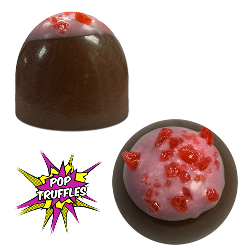 above and side view of Fizzy Lifting Drink Truffles with pink dip on top