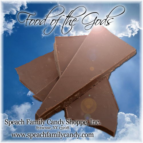 Food of the Gods product label with chocolate floating in clouds