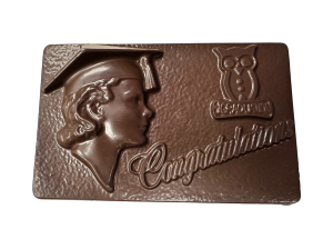 Option: Long Hair congratulations bar with bust of person with long hair and owl with graduate diploma