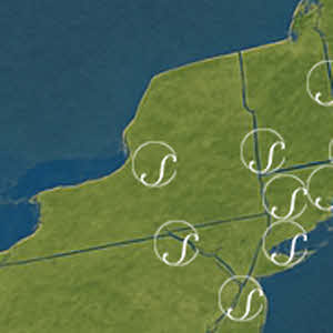 map of New York State with Speach Logo