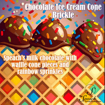 Ice Cream Cone Brickle Label - stained glass grid with graphic of chocolate ice cream scoops and rainbow sprinkles
