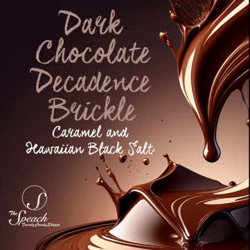 Dark Chocolate Decadence Brickle Label with splash of liquid dark chocolate