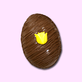 Chocolate butter cream egg with chocolate drizzle and yellow candy flower